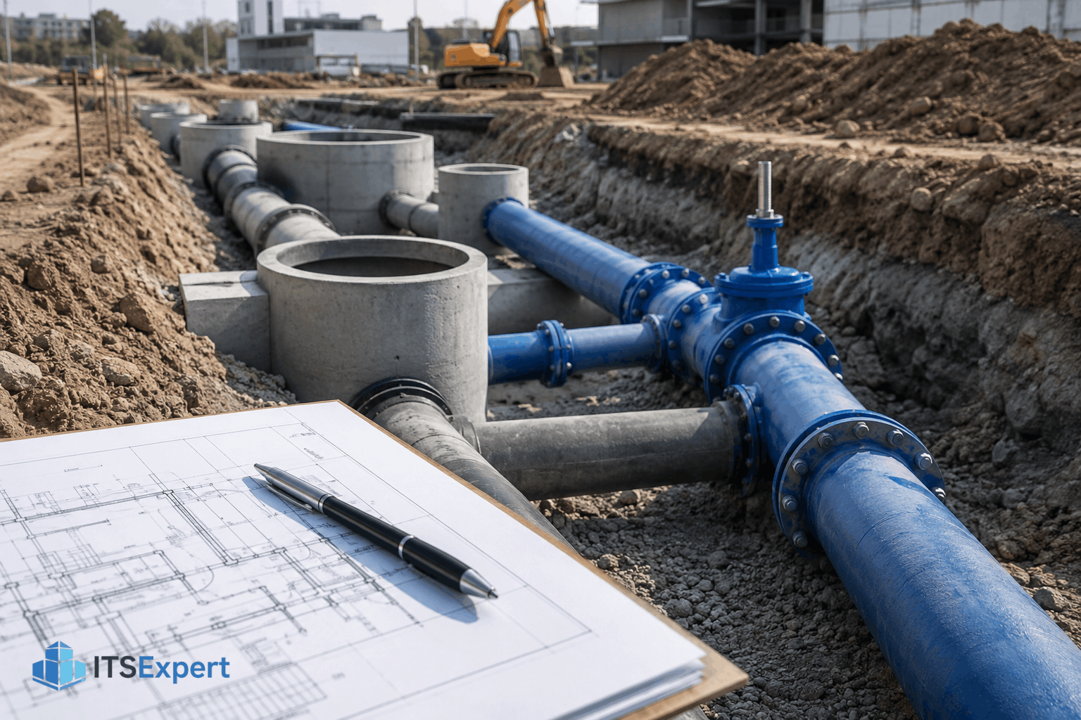 Proiectare rețele apă și canalizare cu conducte subterane, cămine tehnice și planuri de execuție.