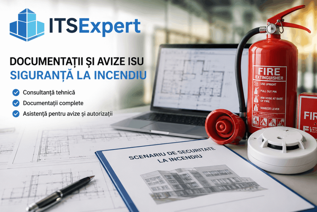 Documentație și avize ISU realizate de ITSExpert pentru securitate la incendiu, scenariu de incendiu, proiectare instalații PSI și autorizare construcții.